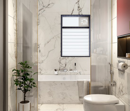 DesignCafe site services providing bathroom shower partition services