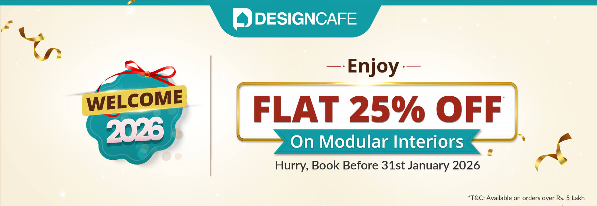 DesignCafe Freedom Special Offer: 25% OFF on Home Interiors.