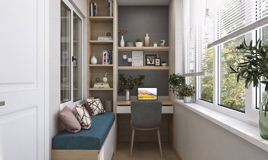 Small balcony design with home office setup