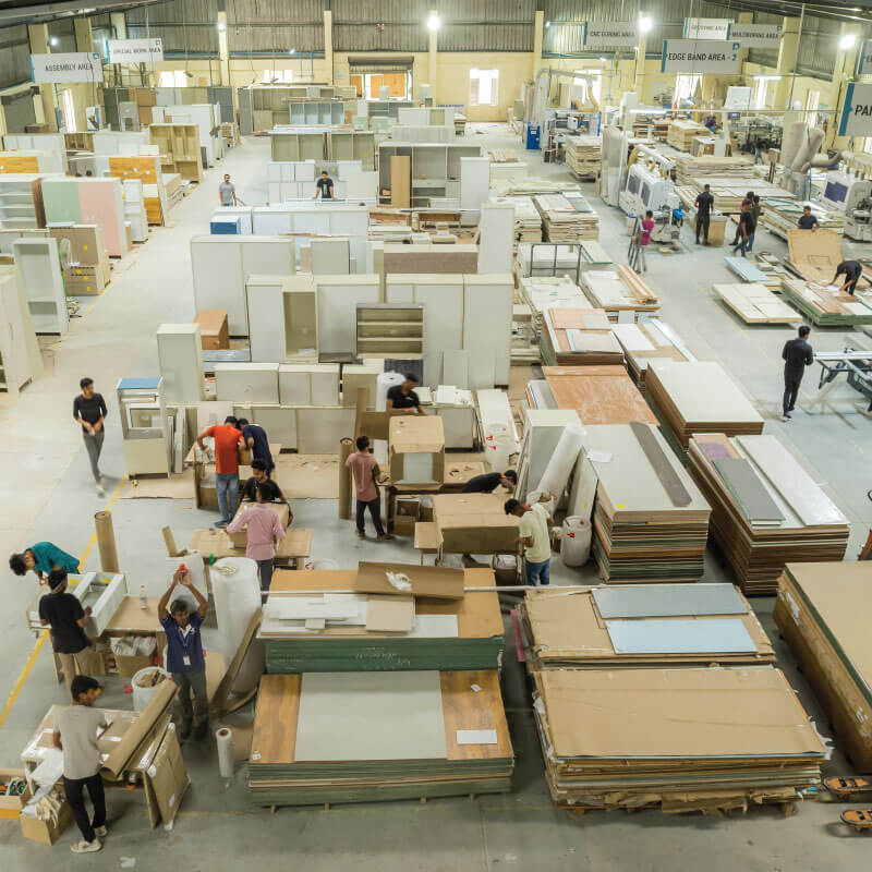 DesignCafe factory producing high-quality modular interiors