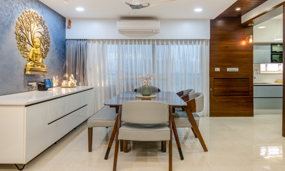 Modern dining area with elegant storage unit at Hallmark Vicinia Villa, Narsingi Hyderabad