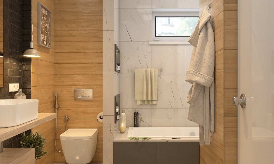 interior design for 2bhk house with a bathtub, vanity unit and a toilet