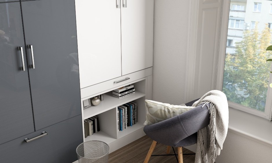 Kids bedroom interior design in bangalore with pull out study unit to save space