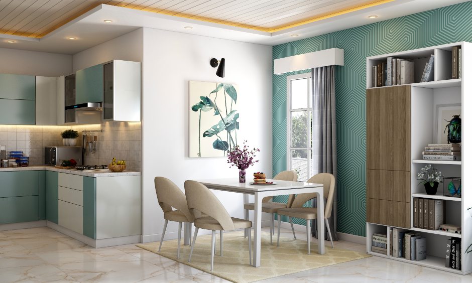 Modern dining room design with modular space saving furniture