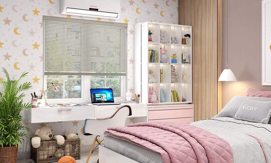 modern kids bedroom with work station