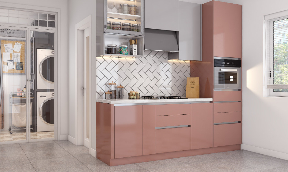 A modern kitchen design with an attached utility area is perfect for modern homes