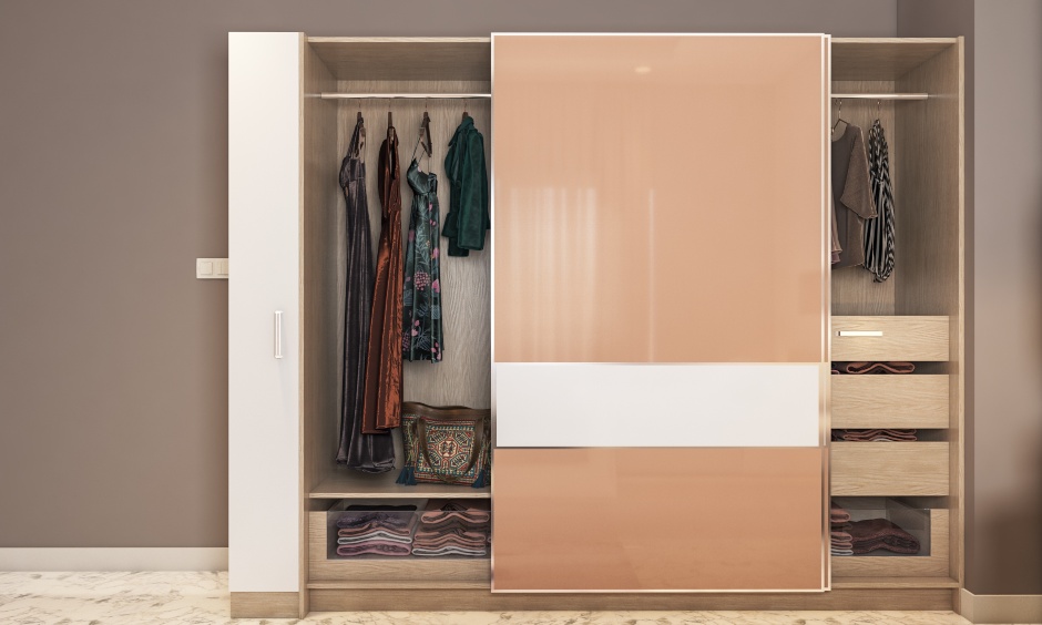 Sliding wardrobe design with a tall and small compartments with hanging rod