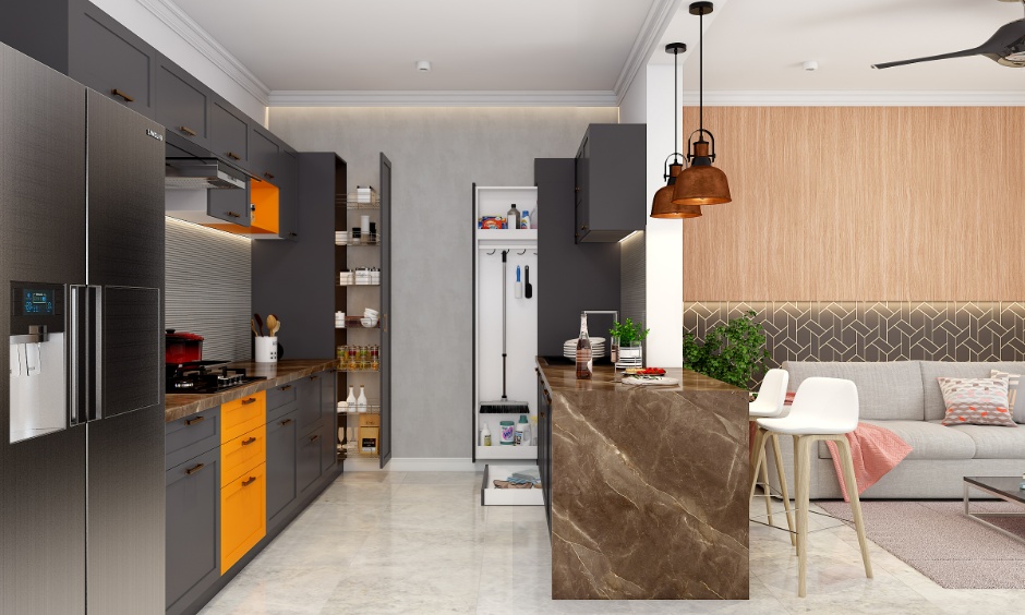 Space‑saving kitchen interior design trends with modular layout and storage solutions for 2026.