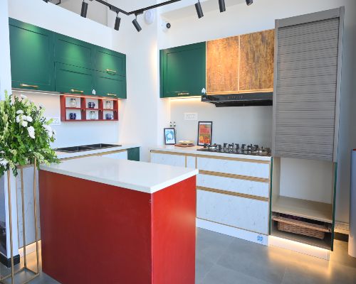 White island kitchen concept at design studio in Gurugram